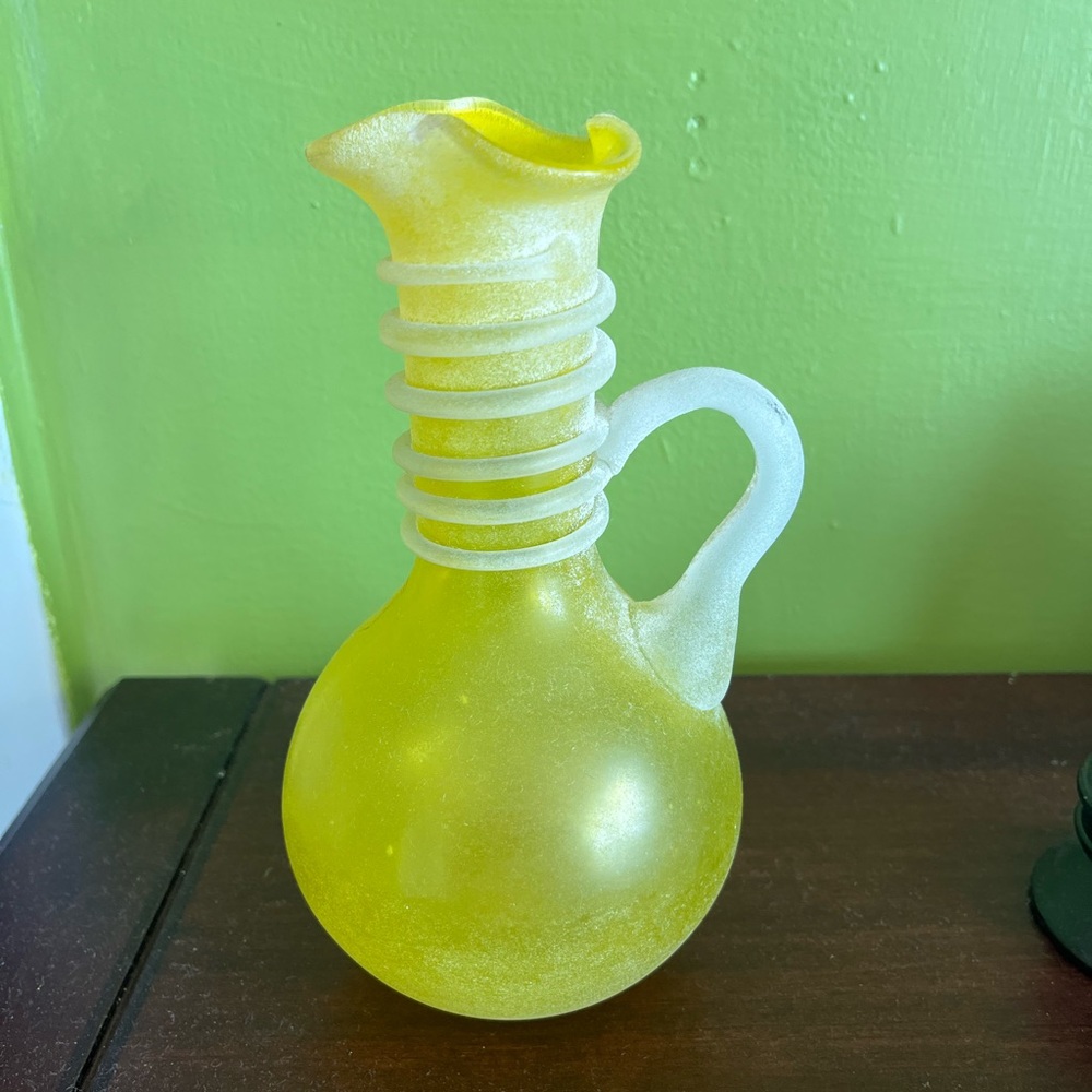 Yellow Frosted Glass Vase with Handle